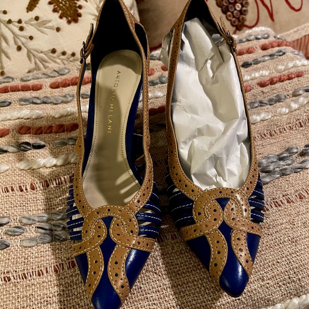 Antonio Melani blue and tan pump